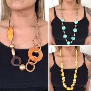 NWOT Bundle of 3 Colorful Shell and Wood Necklaces